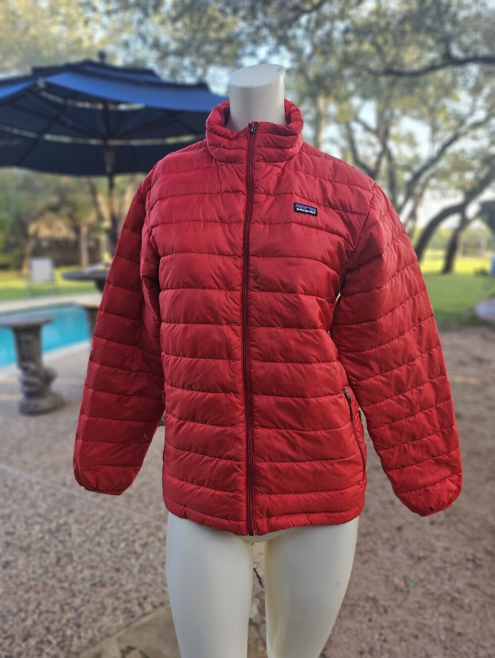 Patagonia Red Quilted Packable Lightweight Down Jacket Boys XL 14 Damage
